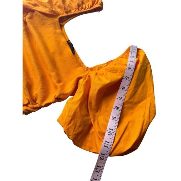 ZARA Bold & Bright Puff Sleeve Crop Top In Marigold Orange Yellow Size M - Picture 10 of 11
